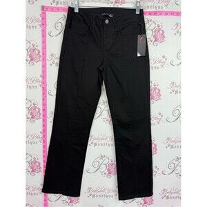 Black Tape_ Black Straight-Leg Pants with Red Tag Accent